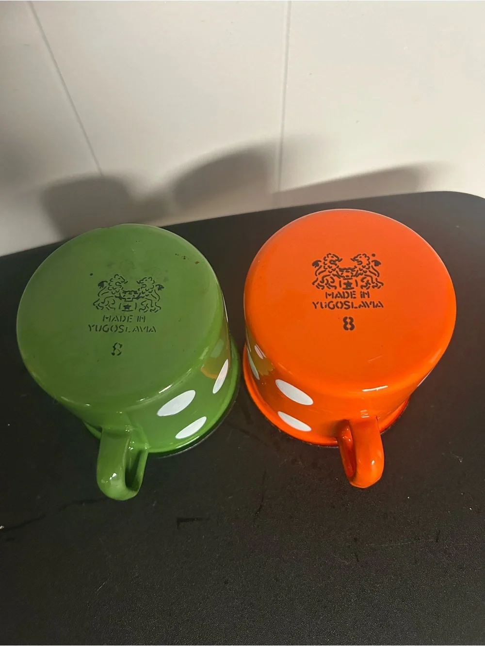 Vintage Enamelware made in Yugoslavia Emo Celje coffee mugs set of 2